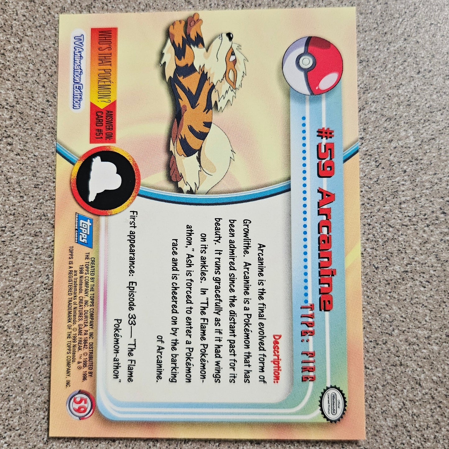 Arcanine #59 Topps TV Series
