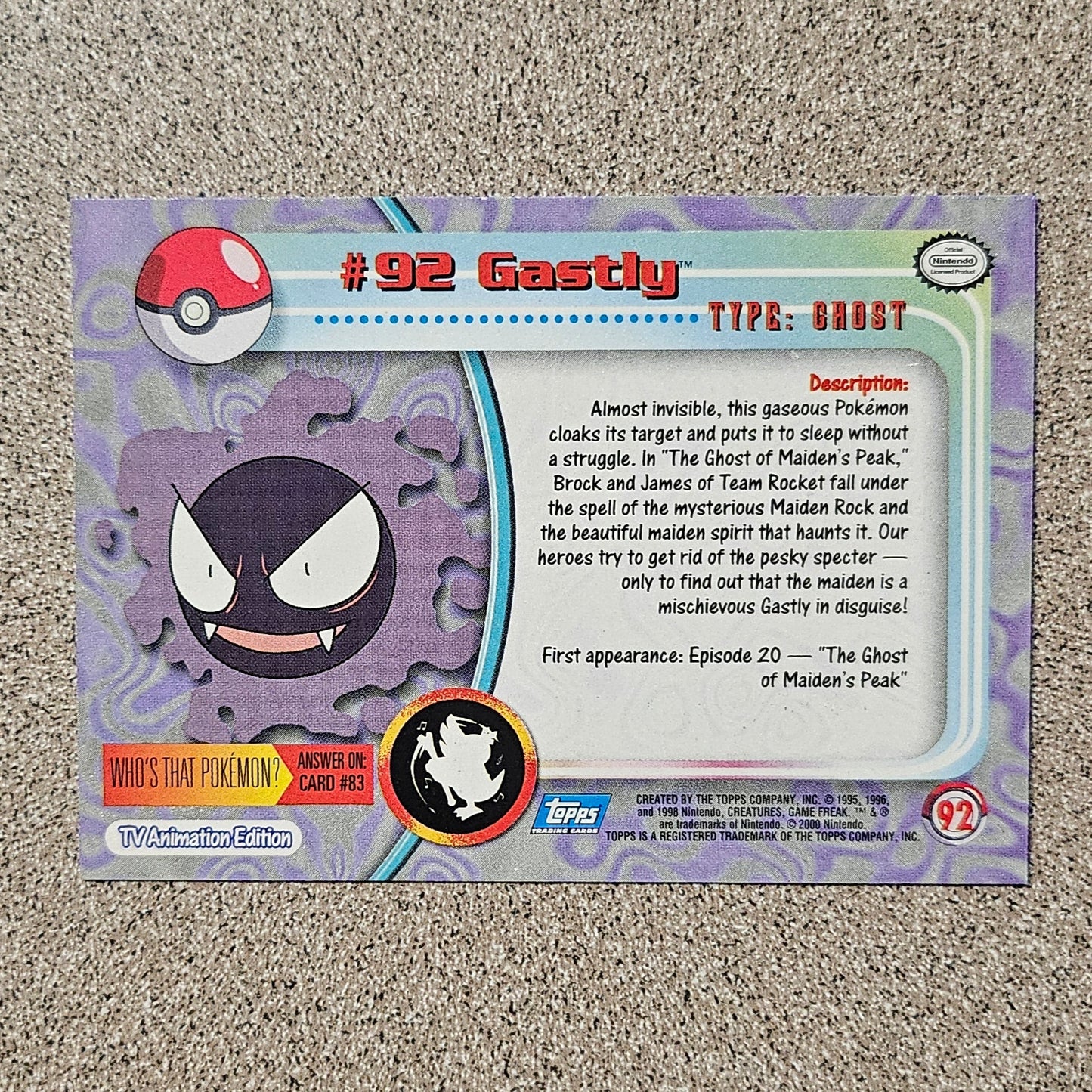 Gastly #92 Topps TV Series